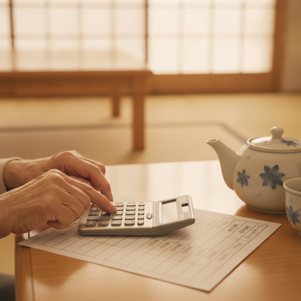 相談員が家族に費用の内訳を説明している様子