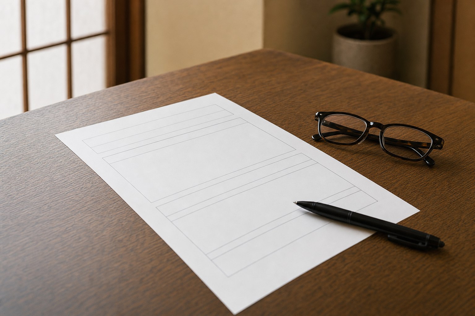 申請書とペンが置かれた机のイメージ