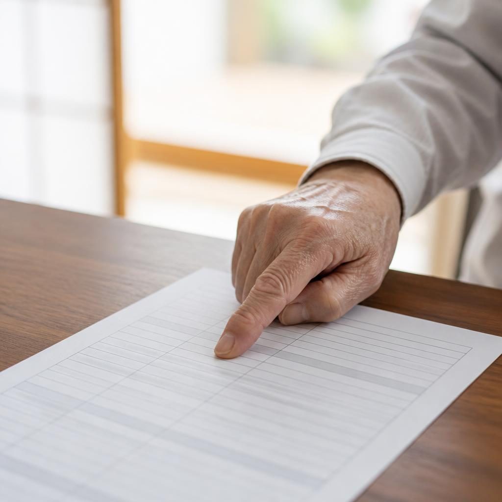 施設の費用内訳の紙で家賃の行だけを指で示している手元のイメージ